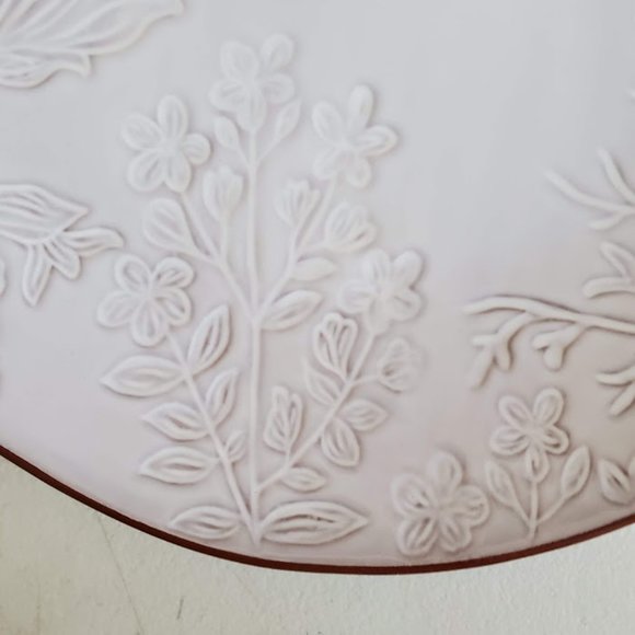 Pier 1 Terracotta White Glazed Dinner Plates 11" Impressed Floral Butterfly Set - Picture 13 of 13